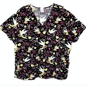 Disney Scrub Shirt 3 XL Black Tinkerbell Valentine